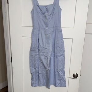 Danielle Fichera Blue Cotton Poplin Button Front Midi Dress L82D44 Size 4 NWT
